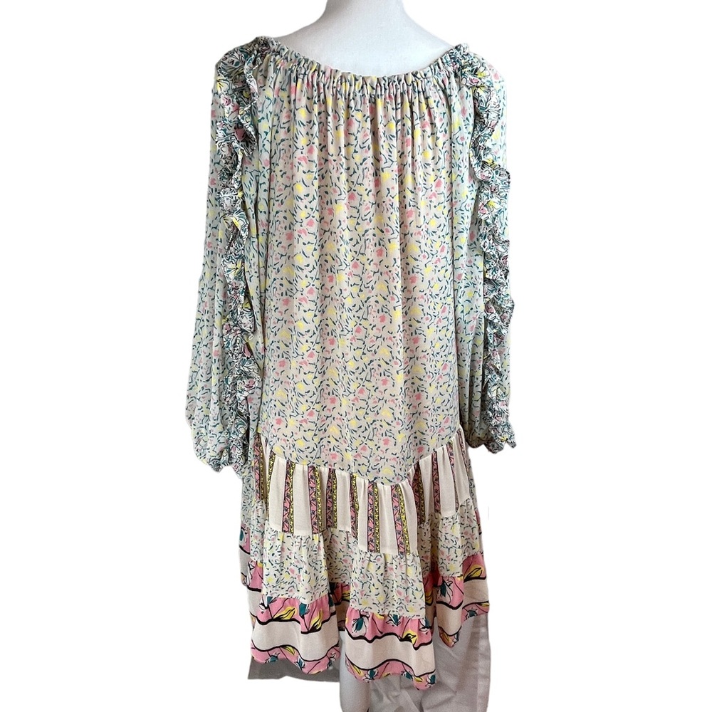 FREE PEOPLE Pink Foral Dress Mini Boho Small Flowers in Hair Babydoll Ruffles - Picture 12 of 16